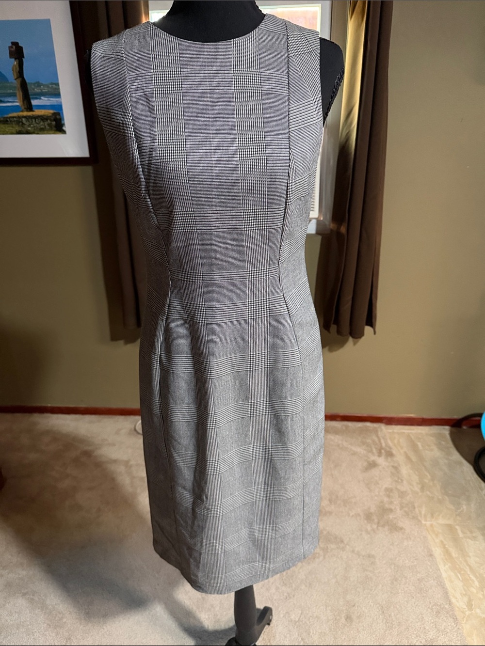 Calvin Klein Grey Plaid Midi Sheath Dress